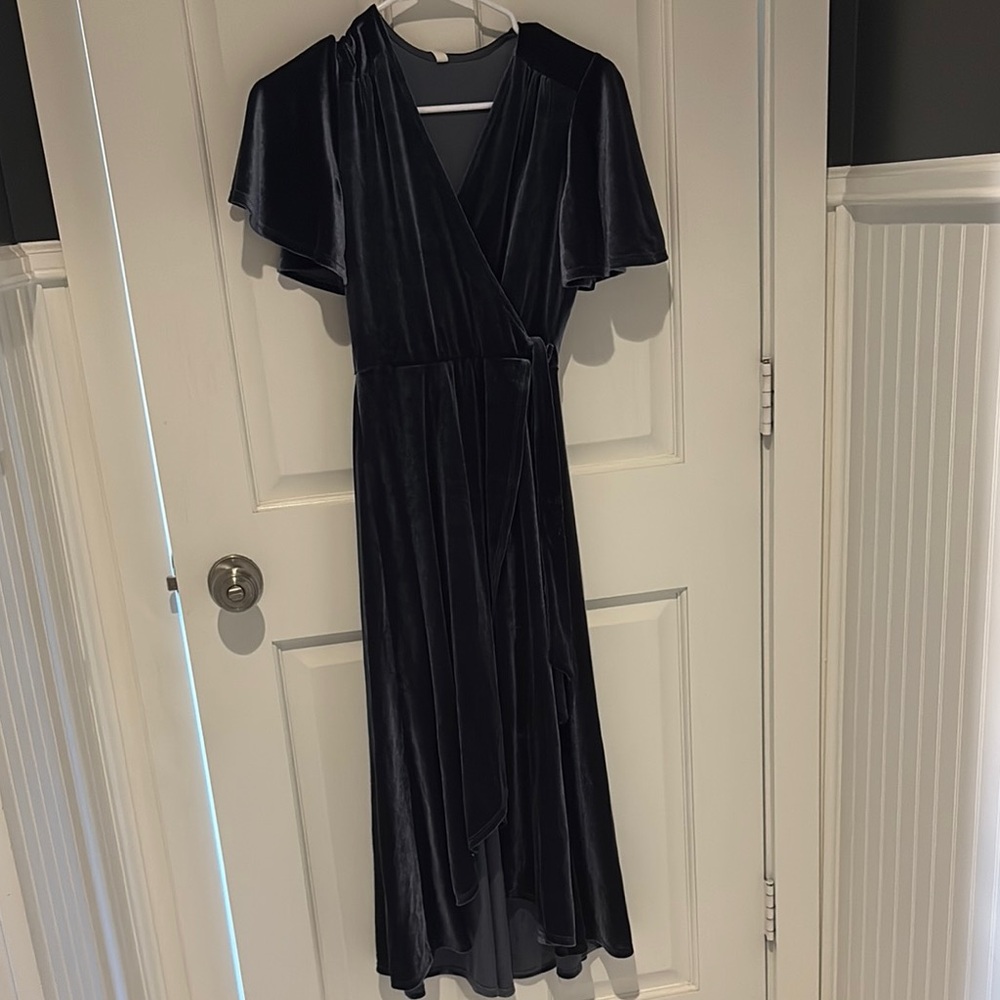 Elegant Dark Blue Wrap Dress